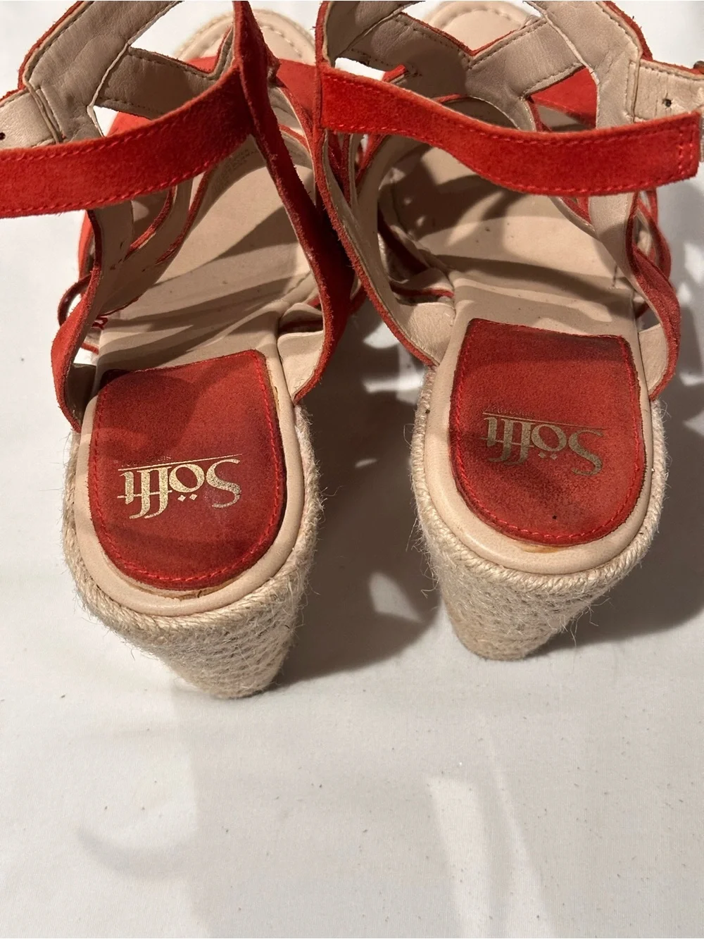 Söfft Women’s Coral Color Suede Espadrille Wedge Sandals Ankle Strap Size 9.5M